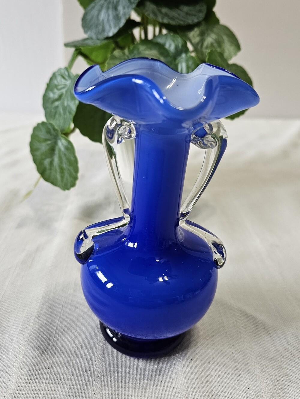 Vintage Kanawha Hand-Blown Cobalt Blue Cased Art Glass Vase